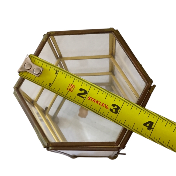 Vintage Glass Curio Cabinet Mini Brass Octagon 70s 80s Jewelry Trinket Box - Picture 2 of 16